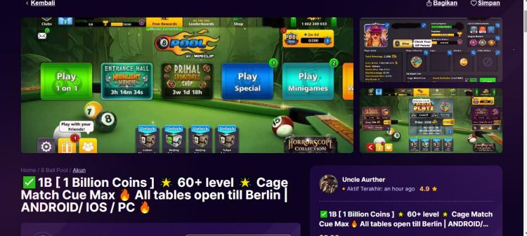 Mau Koin 8 Ball Pool? Beli Akun Ini